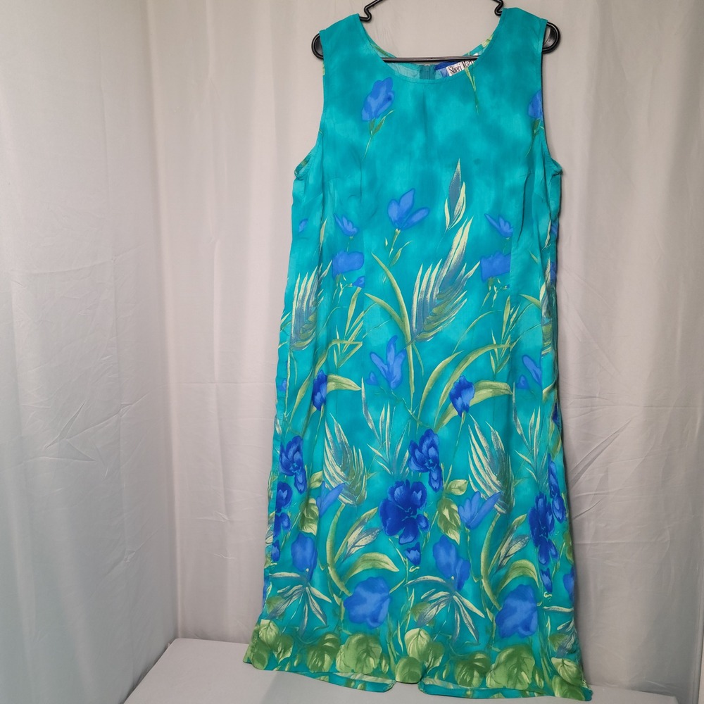 Vintage Sheri Martin Floral Midi Dress Womens Plus Size Teal Blue Flowy Coastal